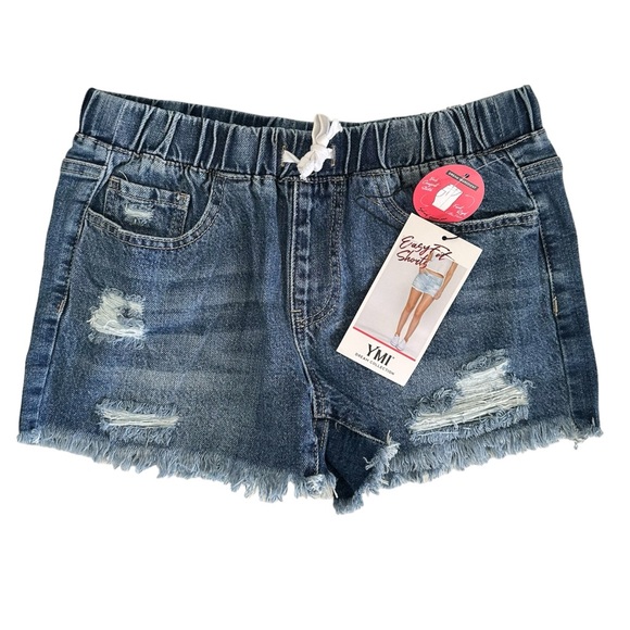 YMI Pants - NWT YMI Easy Fit Hybrid Denim Pull On Dream Collection Distressed Shorts Small
